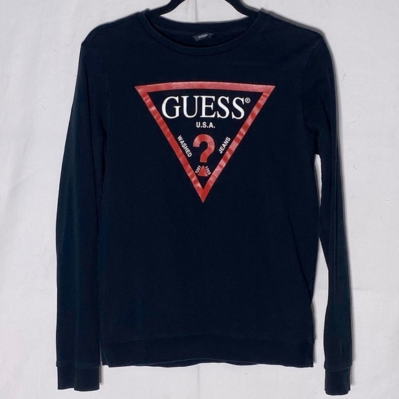 5/$25 Guess Black Vintage Feel Long Sleeve Crew Neck Logo T Shirt 16 - Picture 15 of 15